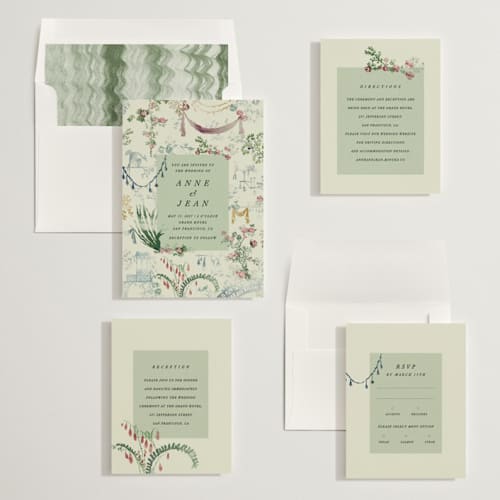 This is a greenhouse wedding invitations with standard by Sumak Studio called chinoiserie printing on signature in standard