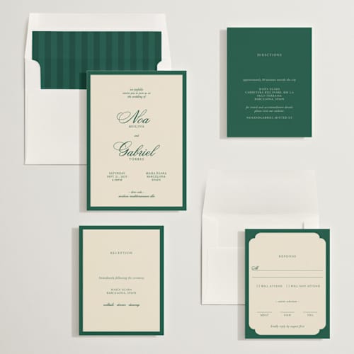 This is a emerald wedding invitations with standard by Ani Somi called borders printing on signature in standard