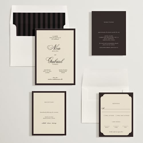 This is a coal wedding invitations with standard by Ani Somi called borders printing on signature in standard