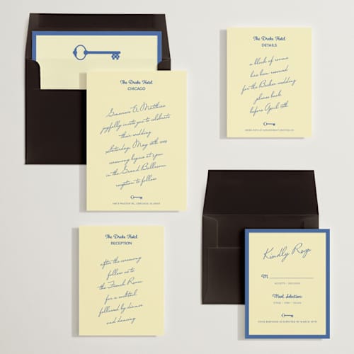 This is a butter wedding invitations with standard by Studio Suku called hotel printing on signature in standard