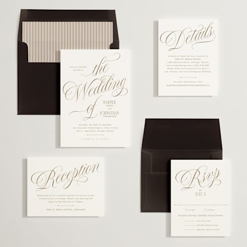 This is a sand wedding invitations with standard by Kate Ahn called mirin printing on signature in standard