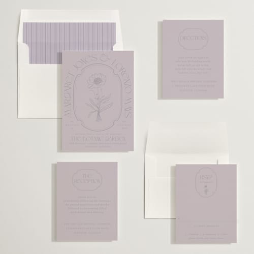 This is a plum wedding invitations with standard by Baumbirdy called flora arch printing on signature in standard