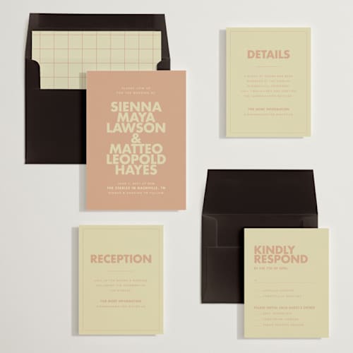 This is a salmon wedding invitations with standard by Ellen Schlegelmilch called sienna printing on signature in standard