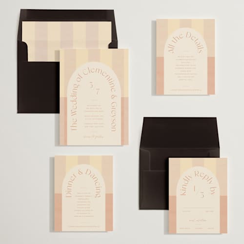 This is a sorbet wedding invitations with standard by Blustery August called trois printing on signature in standard