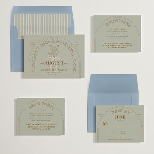 This is a sage wedding invitations with standard by Baumbirdy called sealed printing on signature in standard