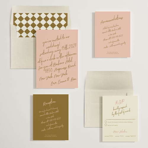 This is a butterscotch wedding invitations with standard by Helena Vitto called handwritten letter printing on signature in standard