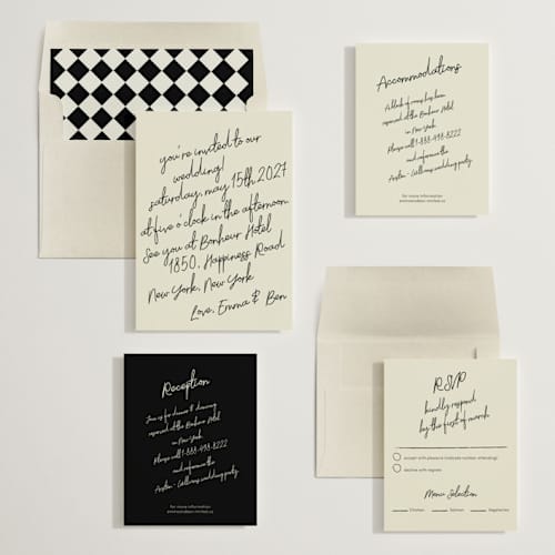 This is a noir wedding invitations with standard by Helena Vitto called handwritten letter printing on signature in standard