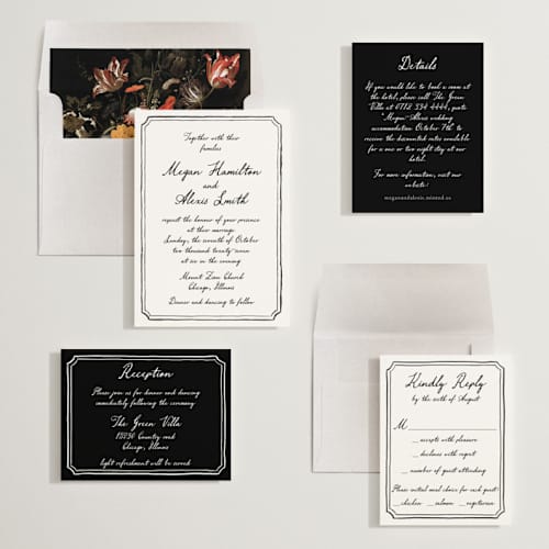 This is a coal wedding invitations with standard by Cass Loh called handwritten printing on signature in standard