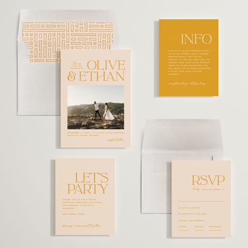 This is a sunshine wedding invitations with standard by Owl and Toad called casual printing on signature in standard