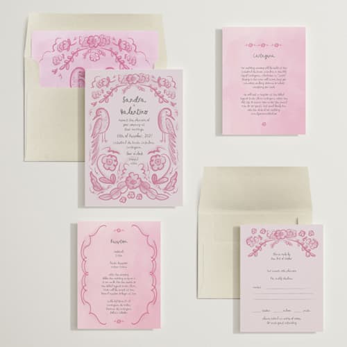This is a berry pink wedding invitations with standard by Ani Somi called santa catalina printing on signature in standard