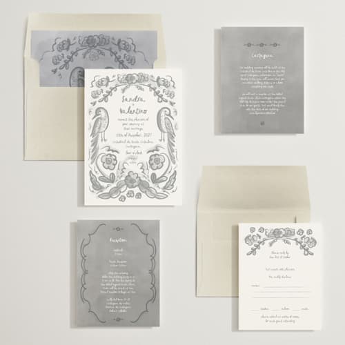 This is a graphite wedding invitations with standard by Ani Somi called santa catalina printing on signature in standard