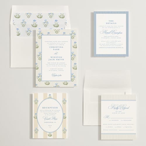 This is a powder wedding invitations with standard by Creo Study called patterned florals printing on signature in standard