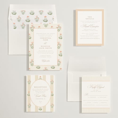 This is a sunset wedding invitations with standard by Creo Study called patterned florals printing on signature in standard