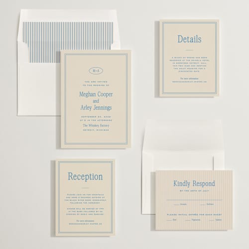 This is a cornflower wedding invitations with standard by Ellen Schlegelmilch called cherry printing on signature in standard
