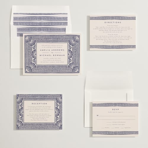 This is a twilight wedding invitations with standard by Katharine Watson called block print frame printing on signature in standard