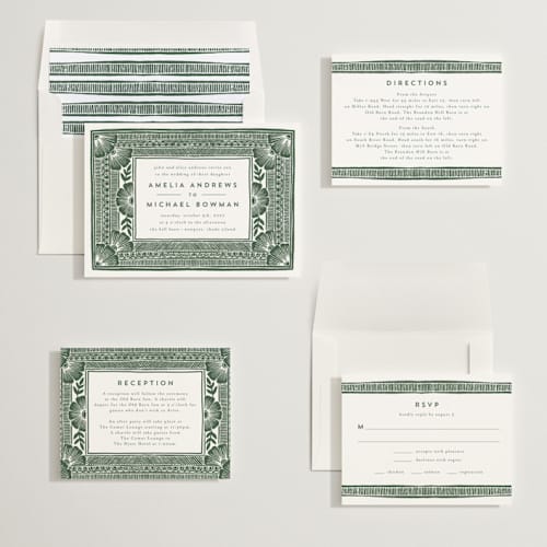 This is a fern wedding invitations with standard by Katharine Watson called block print frame printing on signature in standard