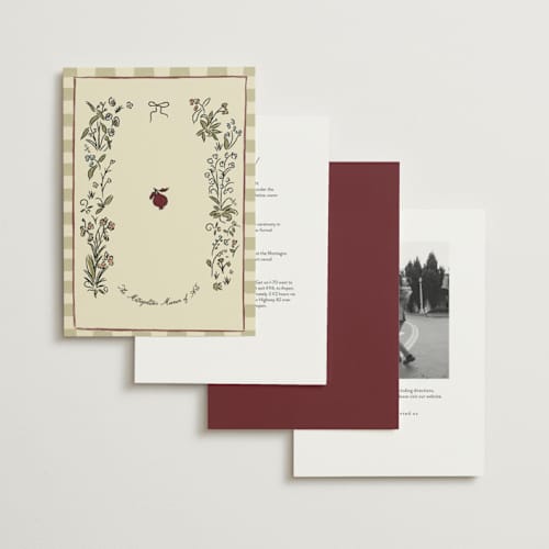 This is a pomegranate wedding invitations with standard by Helena Vitto called love rests in a garden printing on signature in standard