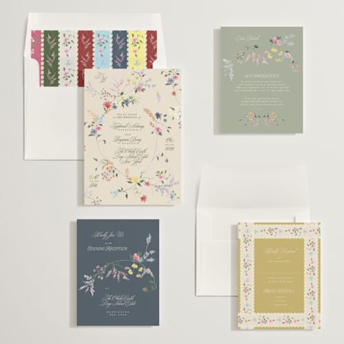 This is a english garden wedding invitations with standard by Phrosné Barwood called whimsey floral printing on signature in standard