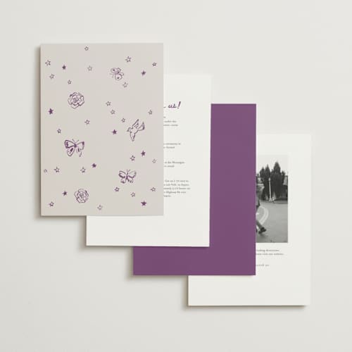 This is a lilac wedding invitations with standard by Cass Loh called simple monogram printing on signature in standard