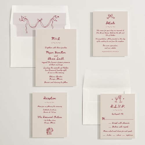 This is a wine wedding invitations with standard by Cass Loh called simple monogram printing on signature in standard