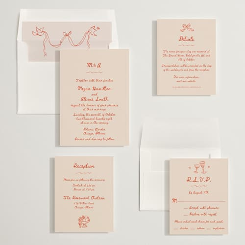 This is a apricot wedding invitations with standard by Cass Loh called simple monogram printing on signature in standard