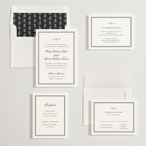 This is a tuxedo wedding invitations with standard by Carolyn MacLaren called timeless together printing on signature in standard