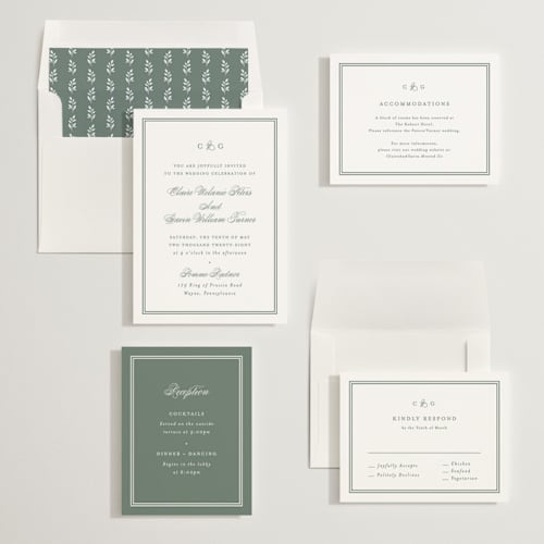 This is a sage wedding invitations with standard by Carolyn MacLaren called timeless together printing on signature in standard