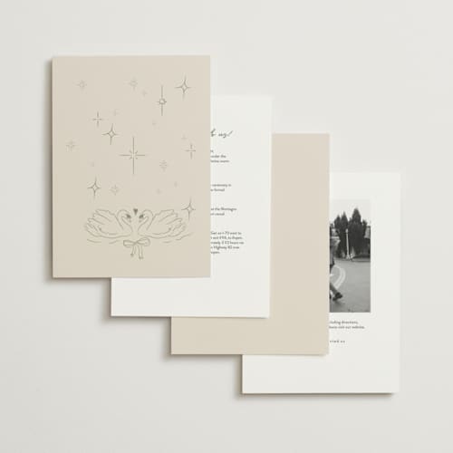 This is a olive wedding invitations with standard by Helena Vitto called the swan printing on signature in standard