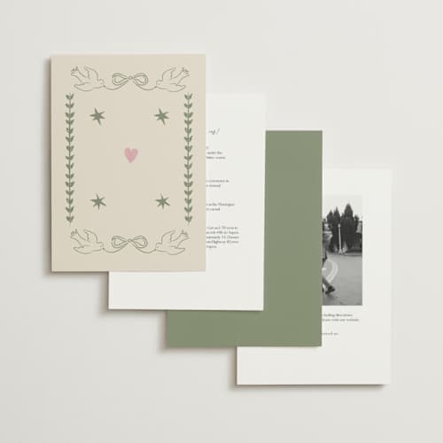 This is a sage wedding invitations with standard by Helena Vitto called the bird song printing on signature in standard