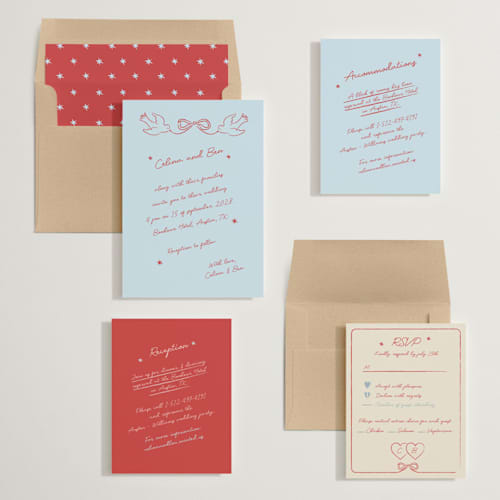 This is a tomato wedding invitations with standard by Helena Vitto called the bird song printing on signature in standard