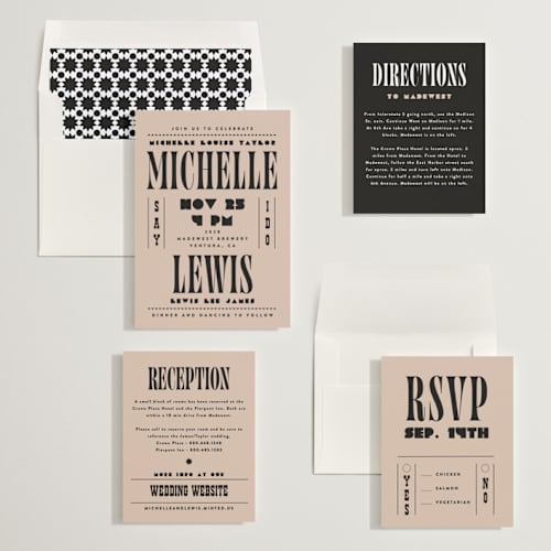 This is a noir wedding invitations with standard by Alethea and Ruth called bold stack printing on signature in standard