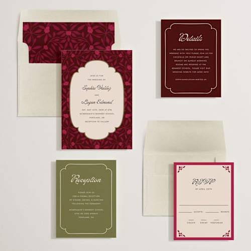This is a garnet wedding invitations with standard by Morgan Kendall called victorian chic printing on signature in standard