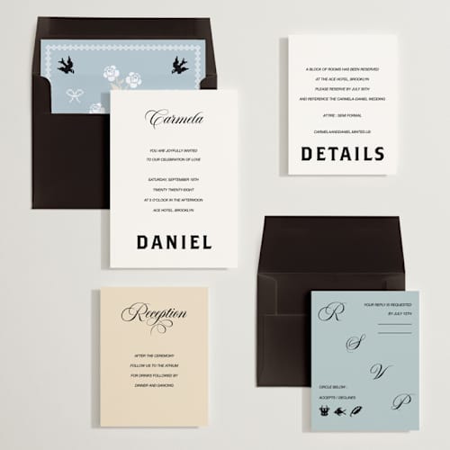This is a lace wedding invitations with standard by Studio Suku called bold and demure printing on signature in standard