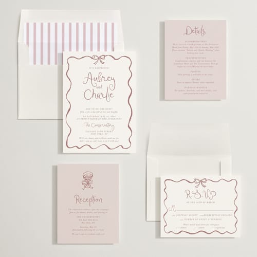 This is a dusty rose wedding invitations with standard by Cass Loh called quirky fun printing on signature in standard