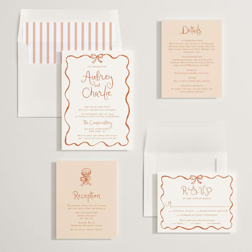 This is a burnt orange wedding invitations with standard by Cass Loh called quirky fun printing on signature in standard