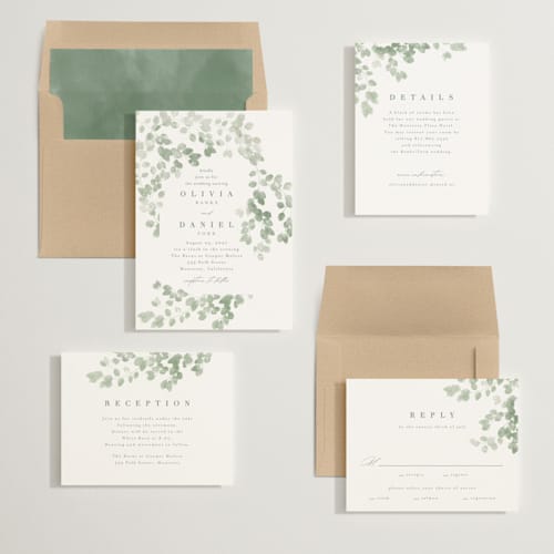 This is a eucalyptus wedding invitations with standard by Kristie Kern called vining printing on signature in standard