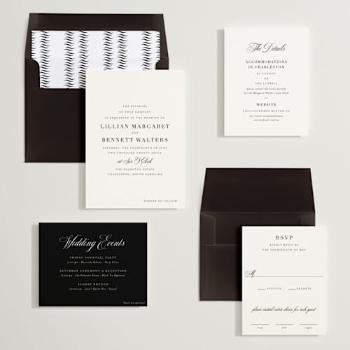 This is a tuxedo wedding invitations with standard by Megan Davis called charleston printing on signature in standard