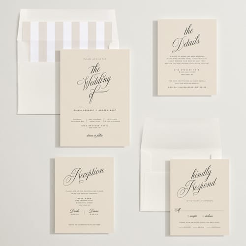 This is a almond wedding invitations with standard by Eric Clegg called modern romance printing on signature in standard