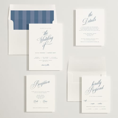 This is a cerulean wedding invitations with standard by Eric Clegg called modern romance printing on signature in standard