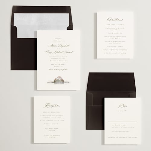 This is a fawn wedding invitations with standard by AK Graphics called rustic barn printing on signature in standard