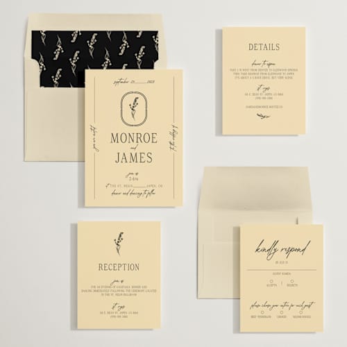 This is a noir wedding invitations with standard by Jen Ramsey called classic and floral printing on signature in standard