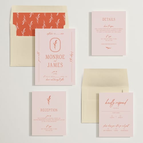 This is a sunset wedding invitations with standard by Jen Ramsey called classic and floral printing on signature in standard