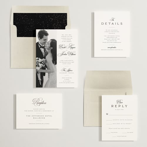 This is a tuxedo wedding invitations with standard by Orasie called side by side printing on recycled smooth signature in standard