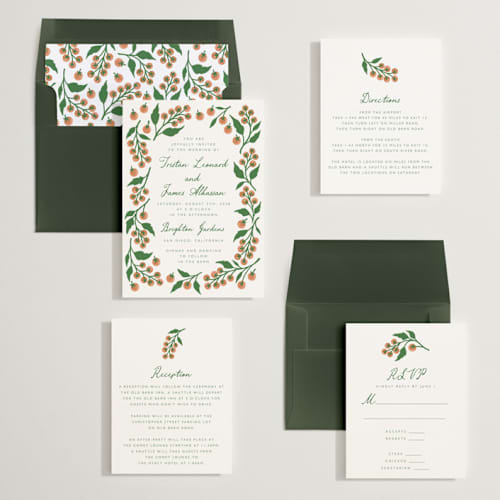 This is a cantaloupe wedding invitations with standard by Katharine Watson called cherry tomatoes printing on signature in standard