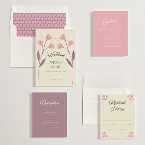 This is a petal wedding invitations with standard by Morgan Kendall called vintage wildflowers printing on signature in standard