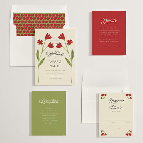 This is a crimson wedding invitations with standard by Morgan Kendall called vintage wildflowers printing on signature in standard