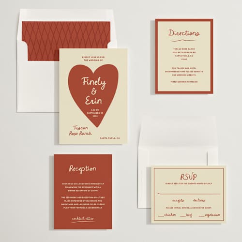 This is a rust wedding invitations with standard by Ani Somi called big heart wedding printing on signature in standard