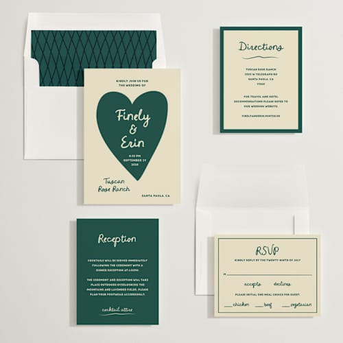 This is a jade wedding invitations with standard by Ani Somi called big heart wedding printing on signature in standard