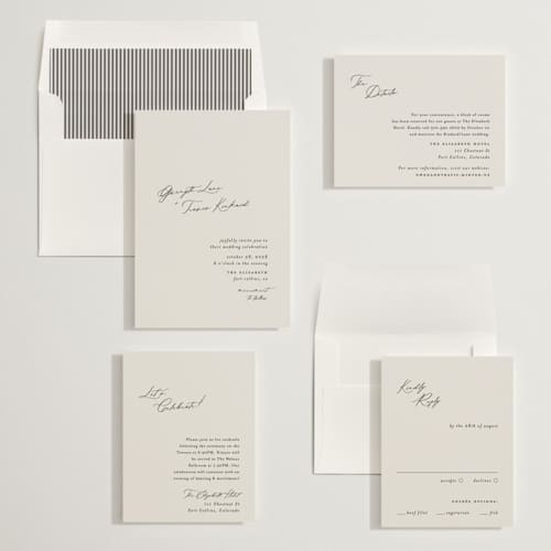 This is a ivory wedding invitations with standard by Carolyn Nicks called kinkaid printing on signature in standard