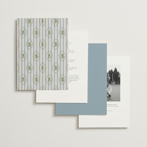 This is a powder blue wedding invitations with standard by Creo Study called scripted printing on signature in standard